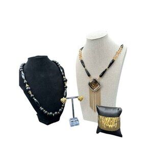 Elegant Necklace & Earring Set With Gold-Tone Bracelet & Heart Studs